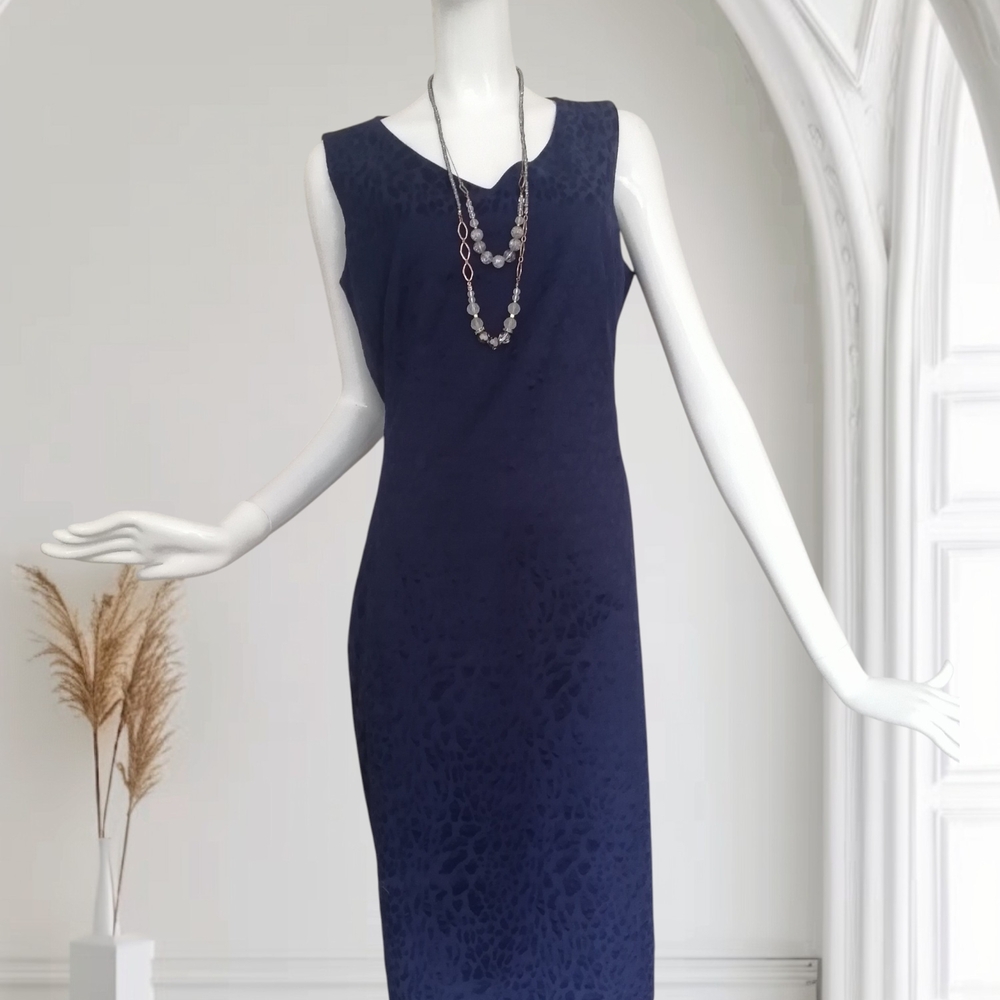 Jones New York Navy Sleeveless Midi Sheath with Subtle Texture